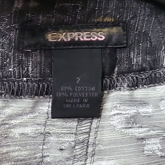 Express Shiny Brocade Grey Denim A-Line Skirt Silver Shimmer Party Textured Mini - Picture 5 of 8